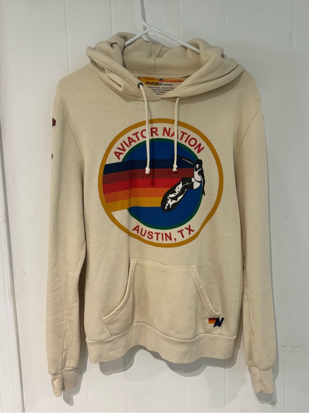 Aviator Nation Men's Women’s Cream Hoodie - Austin, TX Graphic M